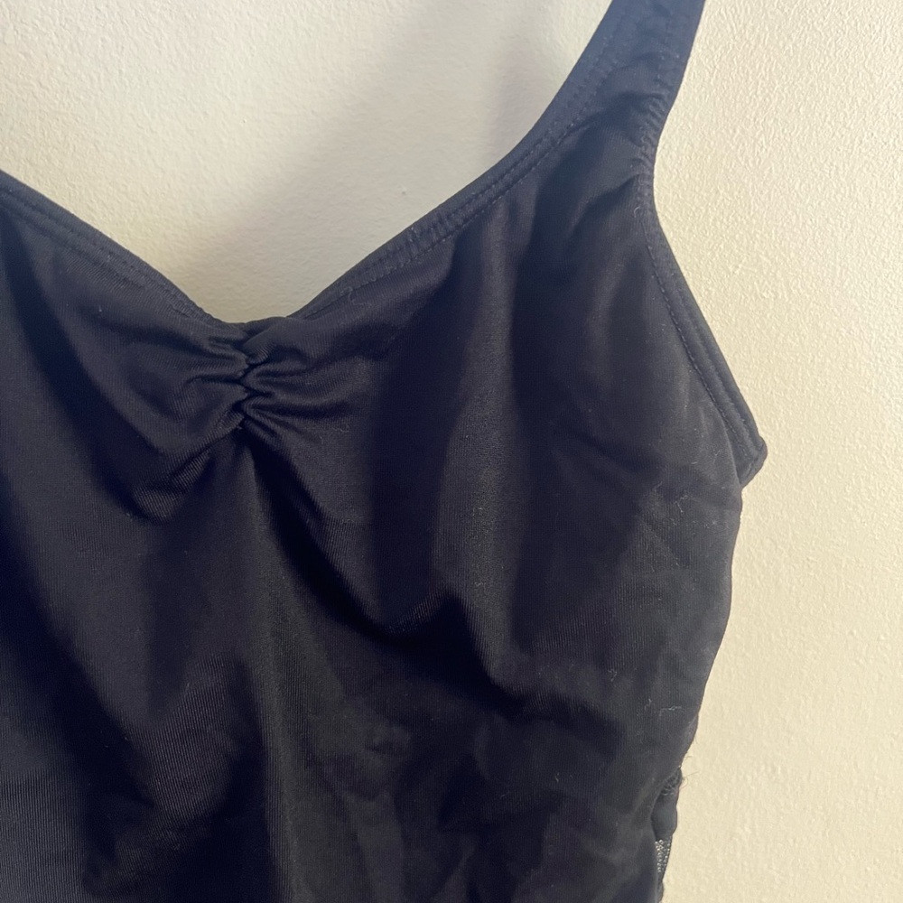 black leotard with cinched front and a mesh striped back detail. Brand So Danca - Picture 2 of 5